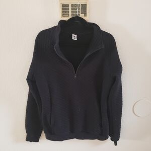 Senita‎ Athletics Quilted Quarter Zip Pullover Black Medium